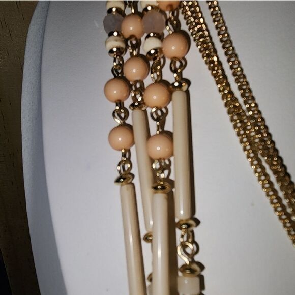 Talbots Goldtone Peach, Beige And Pink Beaded Necklace NWT 42" - Picture 5 of 11